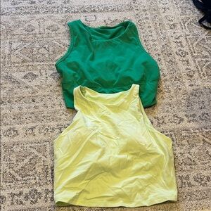 Green and Light Green Sleeveless Crop Tank Tops